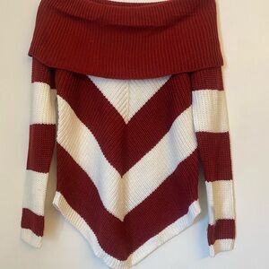 Derek Heart Off-the-Shoulder Red and White Sweater